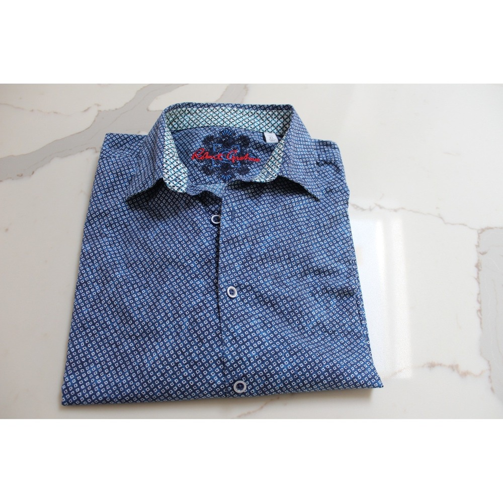 Robert Graham Button up Shirt Men XL Blue Geometric pattern Long Sleeve Stretch - Picture 10 of 11